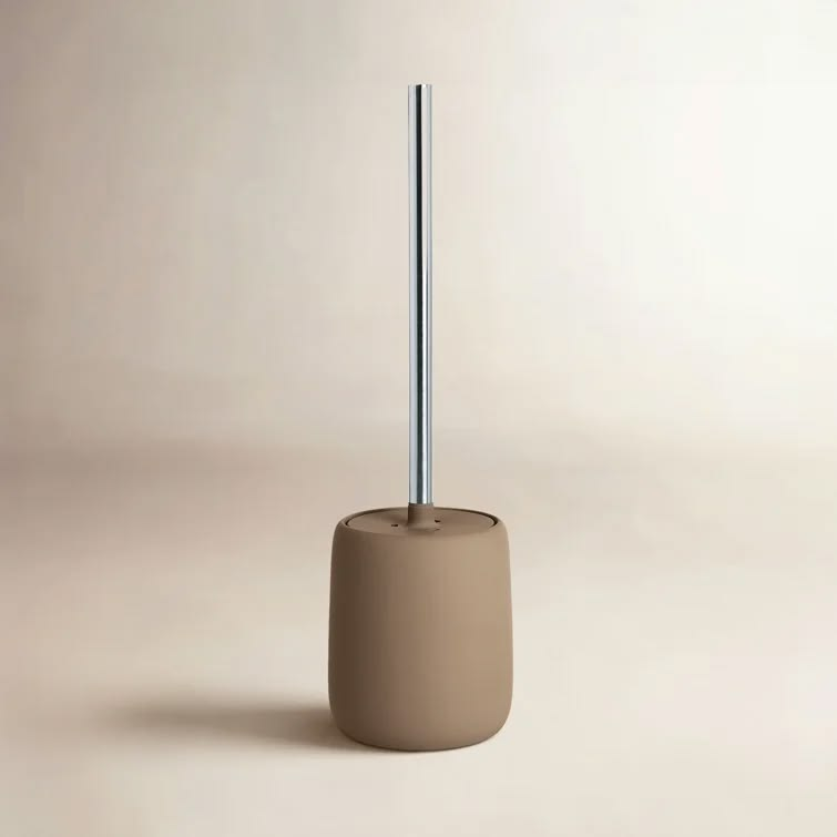 Freestanding Toilet Brush with Holder – Beige & Silver