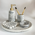 4-Piece Bathroom Accessory Set – White Gray Marble & Gold