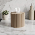 Round Ribbed Tissue Box Cover – Beige