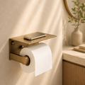 Wall-Mounted Toilet Paper Holder with Shelf – Antique Brass